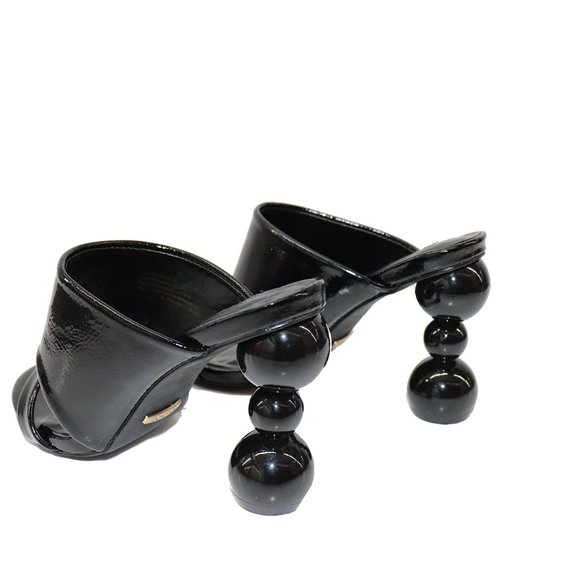 STUDIO F AVANT GARDE hourglass Block HEELS Black PATENT leather Sandals Size 35 - Picture 5 of 9